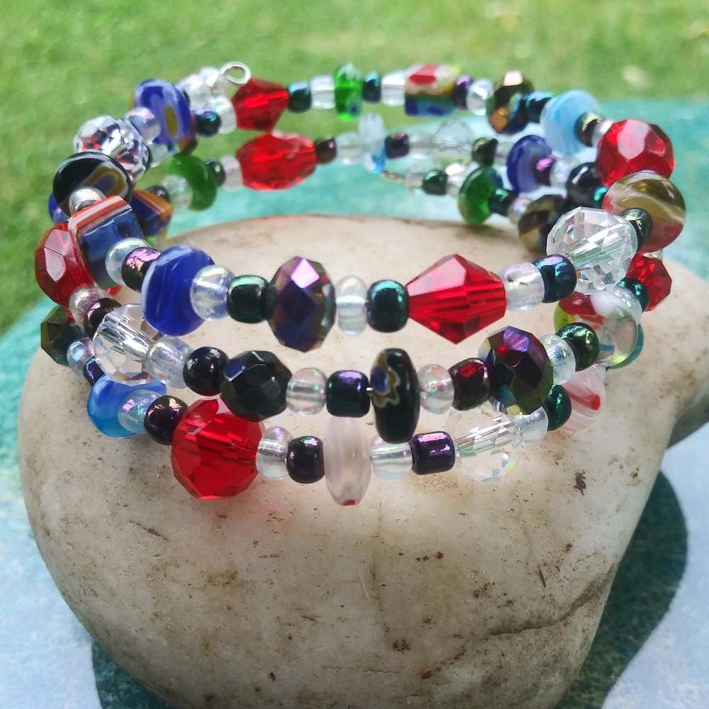 Christmas Candy Millefiori Glass Beaded Bracelet Gemstone Handmade - Picture 8 of 17